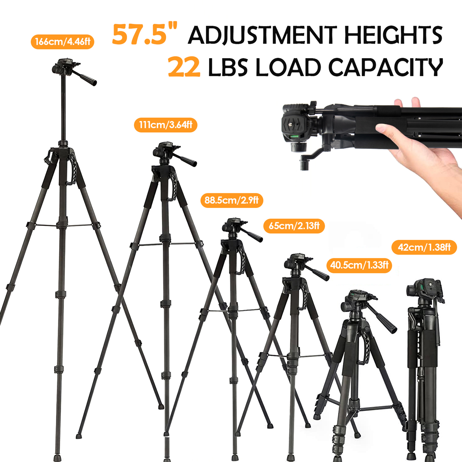 thumbnail image 2 of Adjustable Aluminum Alloy Laser Level Tripod – 22-35cm, 5/8" Thread, LLTR-4A 2 of 3